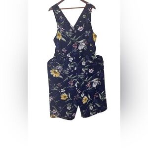 Reitman's Floral Navy Blue Wide Leg Cropped Jumpsuit Size XXL